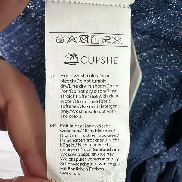 Cupshe XL One Piece Swimsuit Square Neck Shimmer Blue Bathing Suit Crisscross - Picture 6 of 8